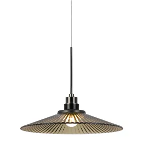 1-Light Pendant in Brushed Steel/Oil Rubbed Bronze with Amber Glass