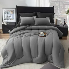 100% Microfiber Jersey Knit Comforter Set Duvet Set with Pillow Shams Grey