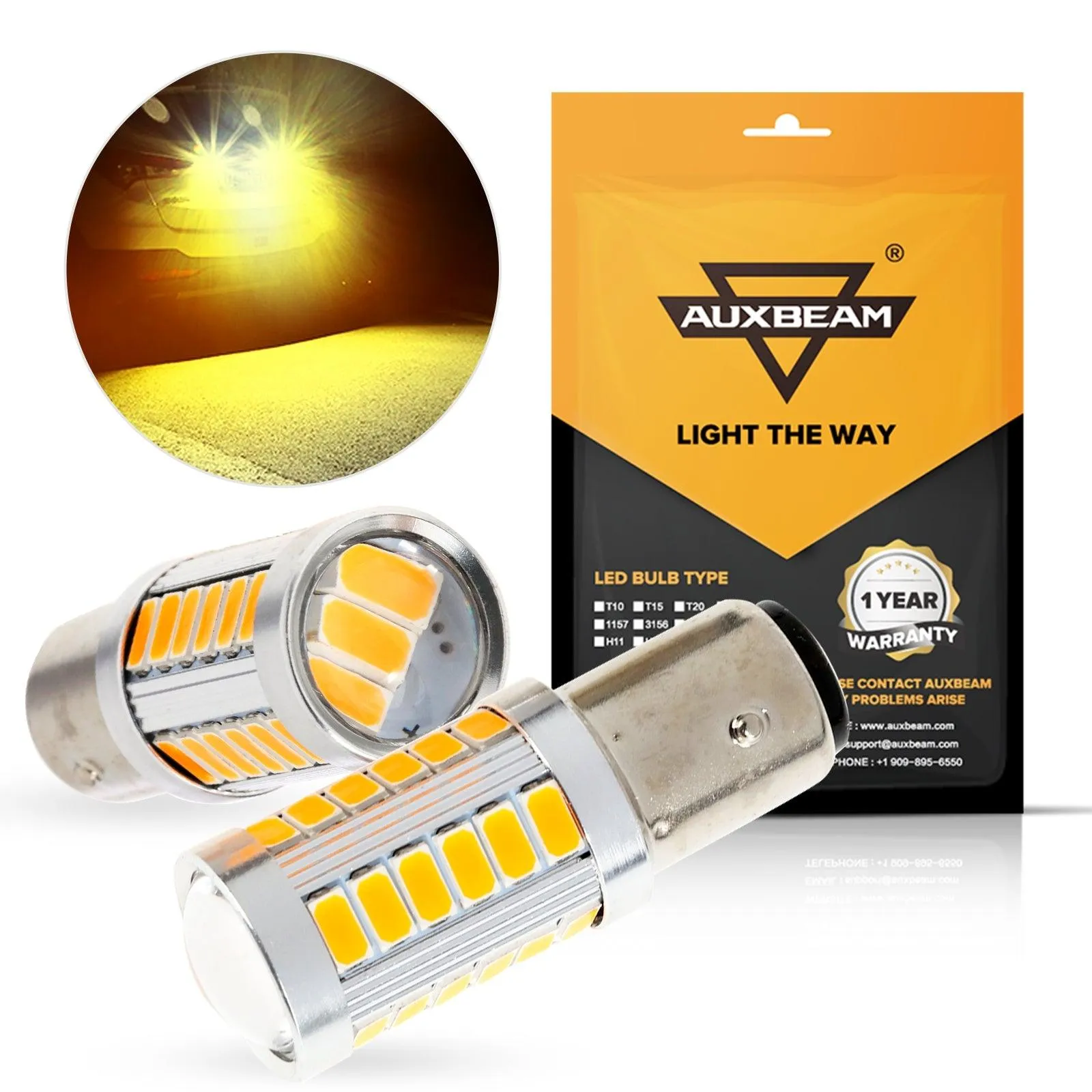 1157 BAY15D LED Side Maker/Turn Signal Rear/Front Light Bulbs 20W 4000LM 3500K Amber 33LED Series | 2 Bulbs