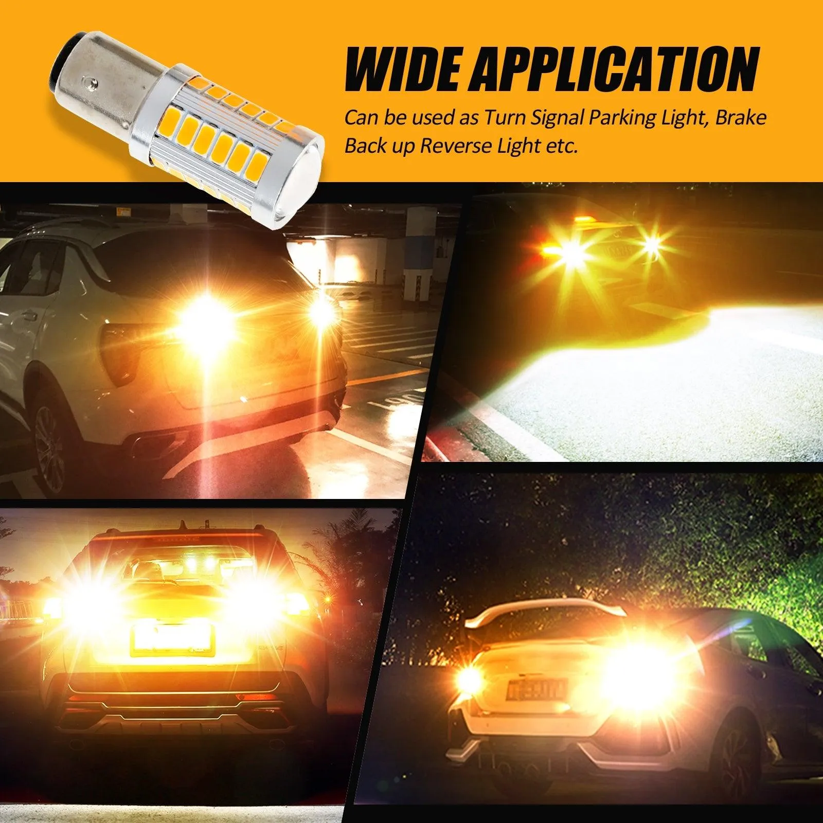 1157 BAY15D LED Side Maker/Turn Signal Rear/Front Light Bulbs 20W 4000LM 3500K Amber 33LED Series | 2 Bulbs