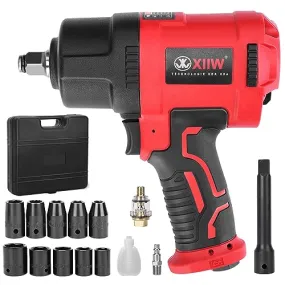 1/2 Inch Air Impact Wrench, Max Torque 1560 ft-lbs, lightweight 4.4 lb Design, Air Impact Gun Includes 11 Pcs CR-V Steel Impact Socket Set and