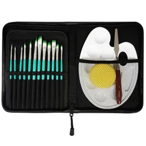 16pcs/set Green Rod Paint Brushes | 12 Acrylic Paint Brush Set With Palette | Palette Knife And Sponge