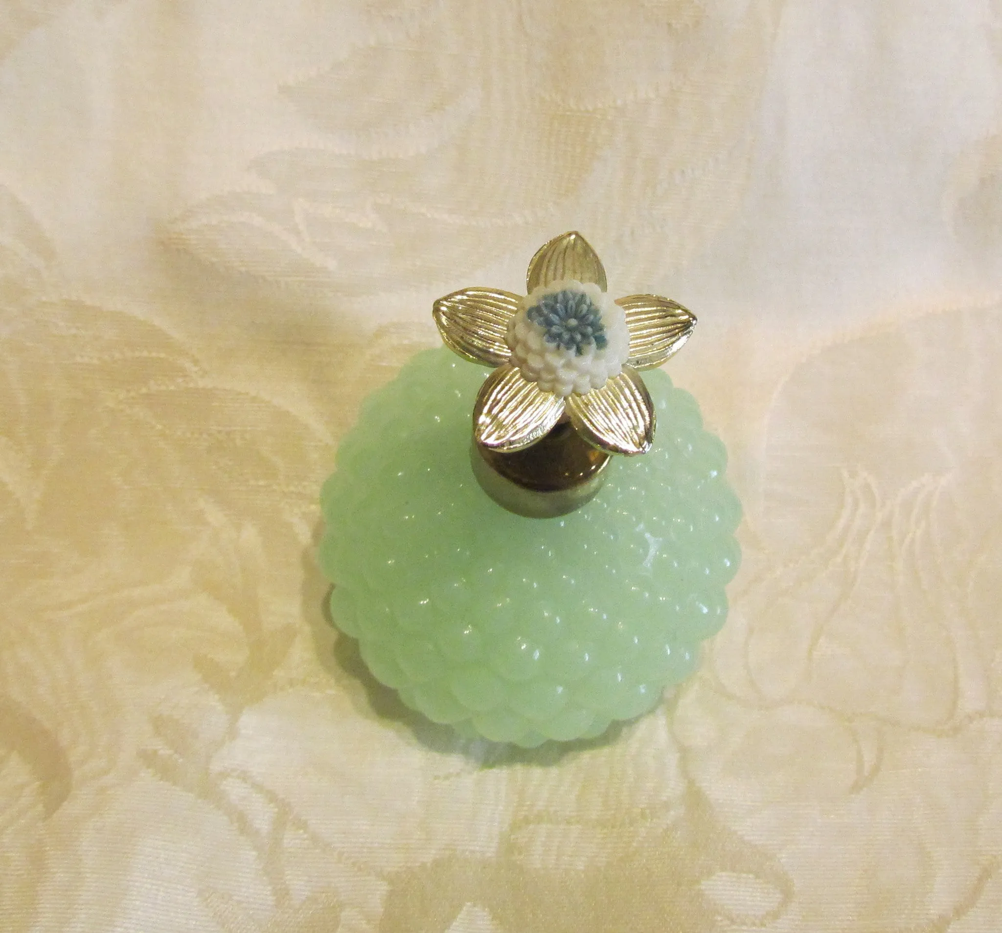 1940s Atomizer Perfume Bottle Green Hobnail Depression Glass Floral Top Excellent Working Condition