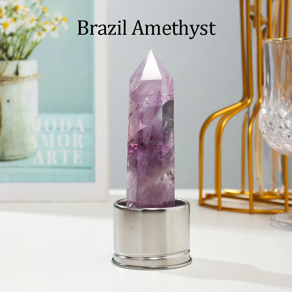 1pc Natural Crystal Column with Base for Water Bottle Replacement Crystal Rose Quartz Energy Amethyst Tower Decoration