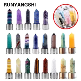 1pc Natural Crystal Column with Base for Water Bottle Replacement Crystal Rose Quartz Energy Amethyst Tower Decoration