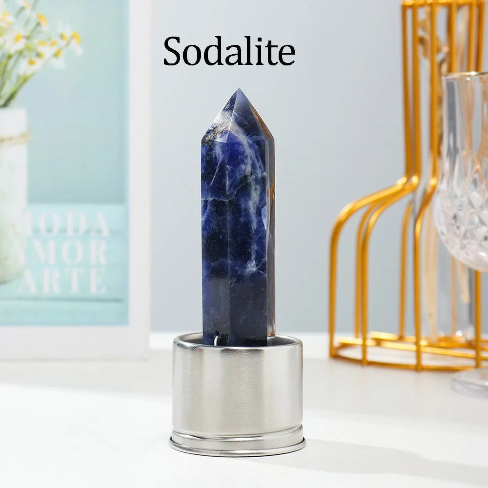 1pc Natural Crystal Column with Base for Water Bottle Replacement Crystal Rose Quartz Energy Amethyst Tower Decoration