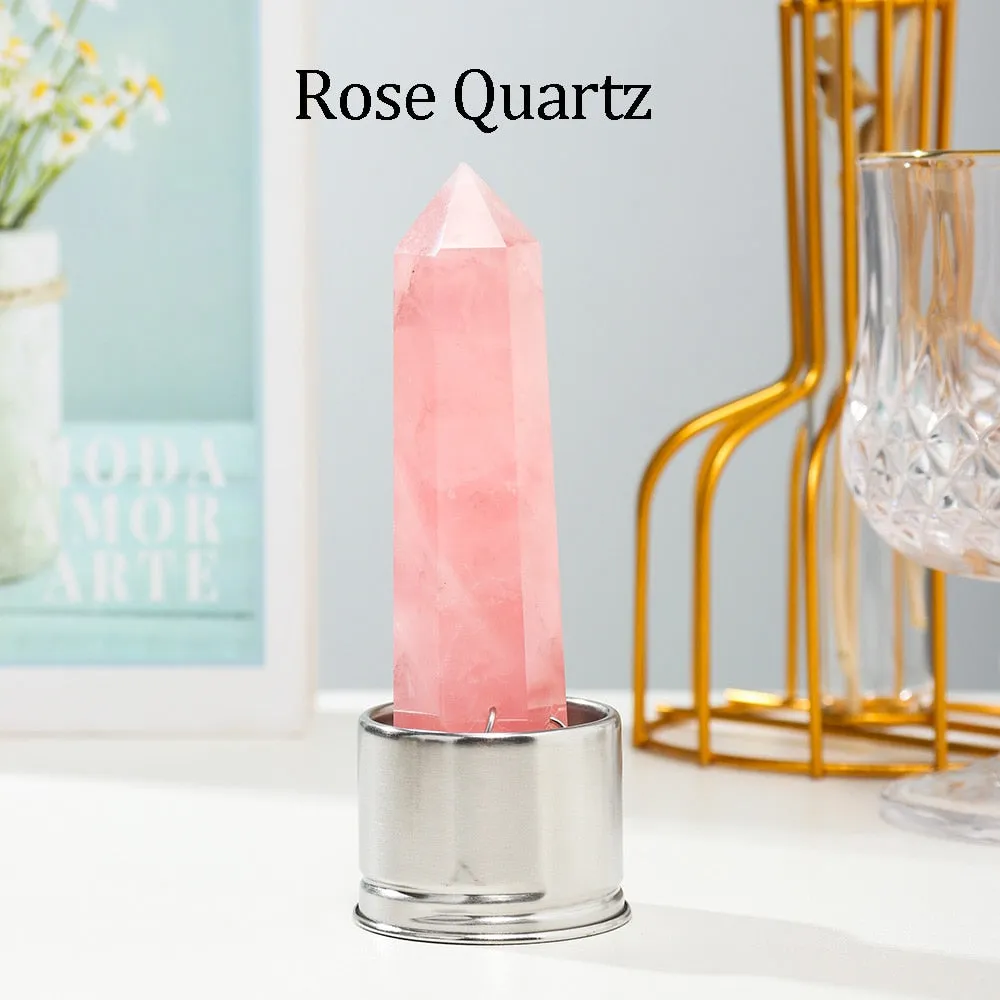 1pc Natural Crystal Column with Base for Water Bottle Replacement Crystal Rose Quartz Energy Amethyst Tower Decoration