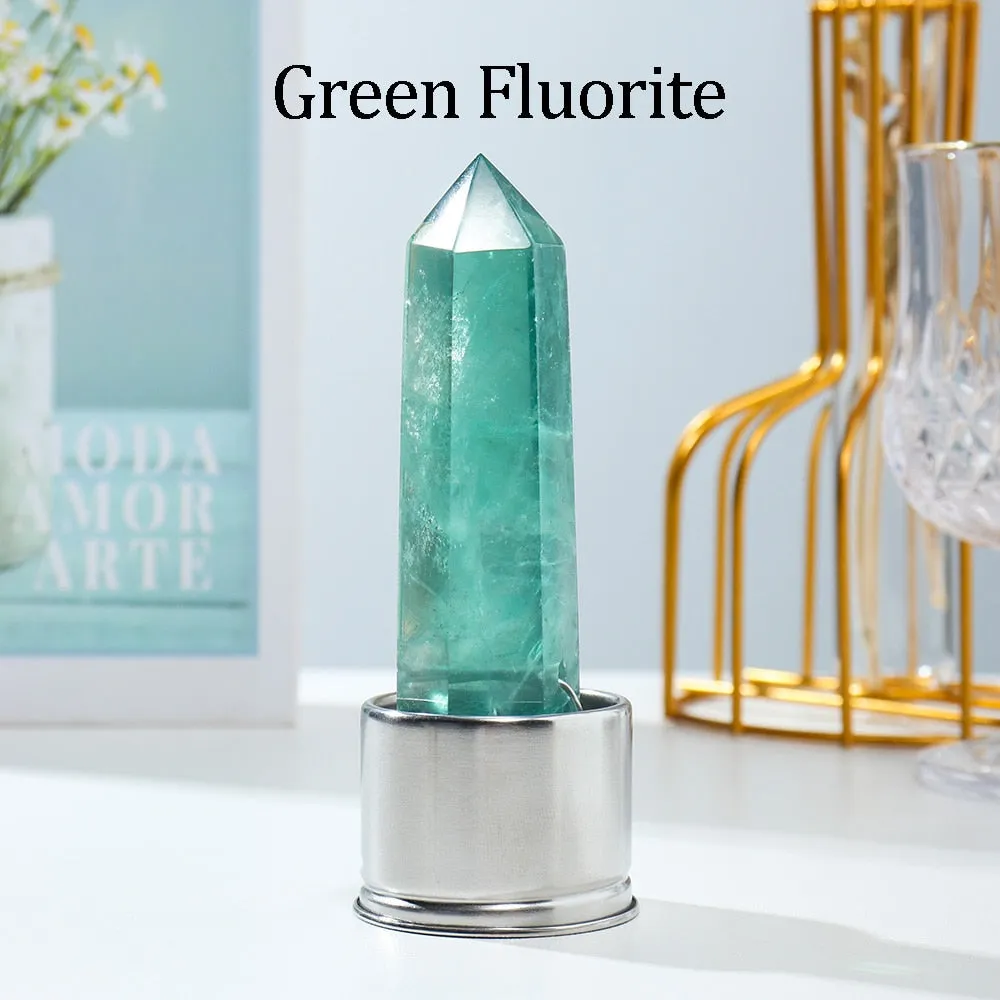 1pc Natural Crystal Column with Base for Water Bottle Replacement Crystal Rose Quartz Energy Amethyst Tower Decoration