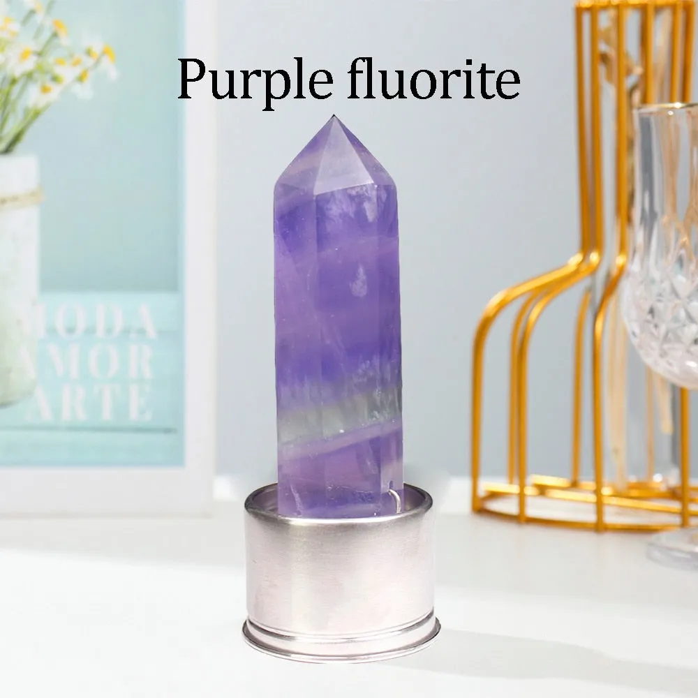 1pc Natural Crystal Column with Base for Water Bottle Replacement Crystal Rose Quartz Energy Amethyst Tower Decoration