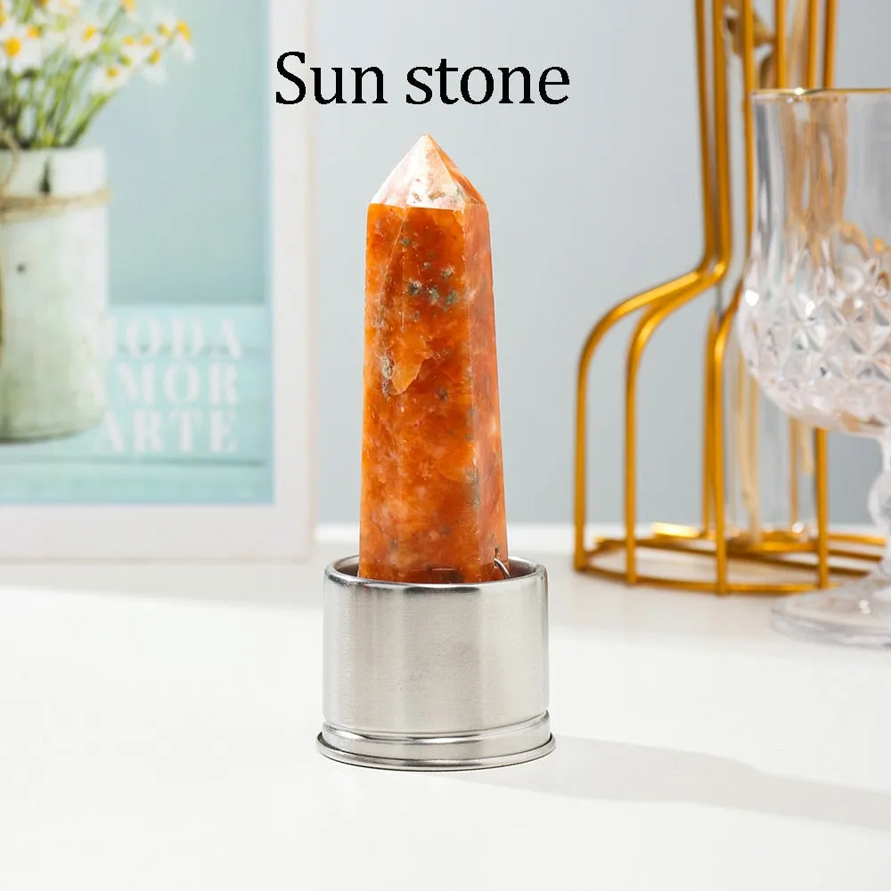 1pc Natural Crystal Column with Base for Water Bottle Replacement Crystal Rose Quartz Energy Amethyst Tower Decoration