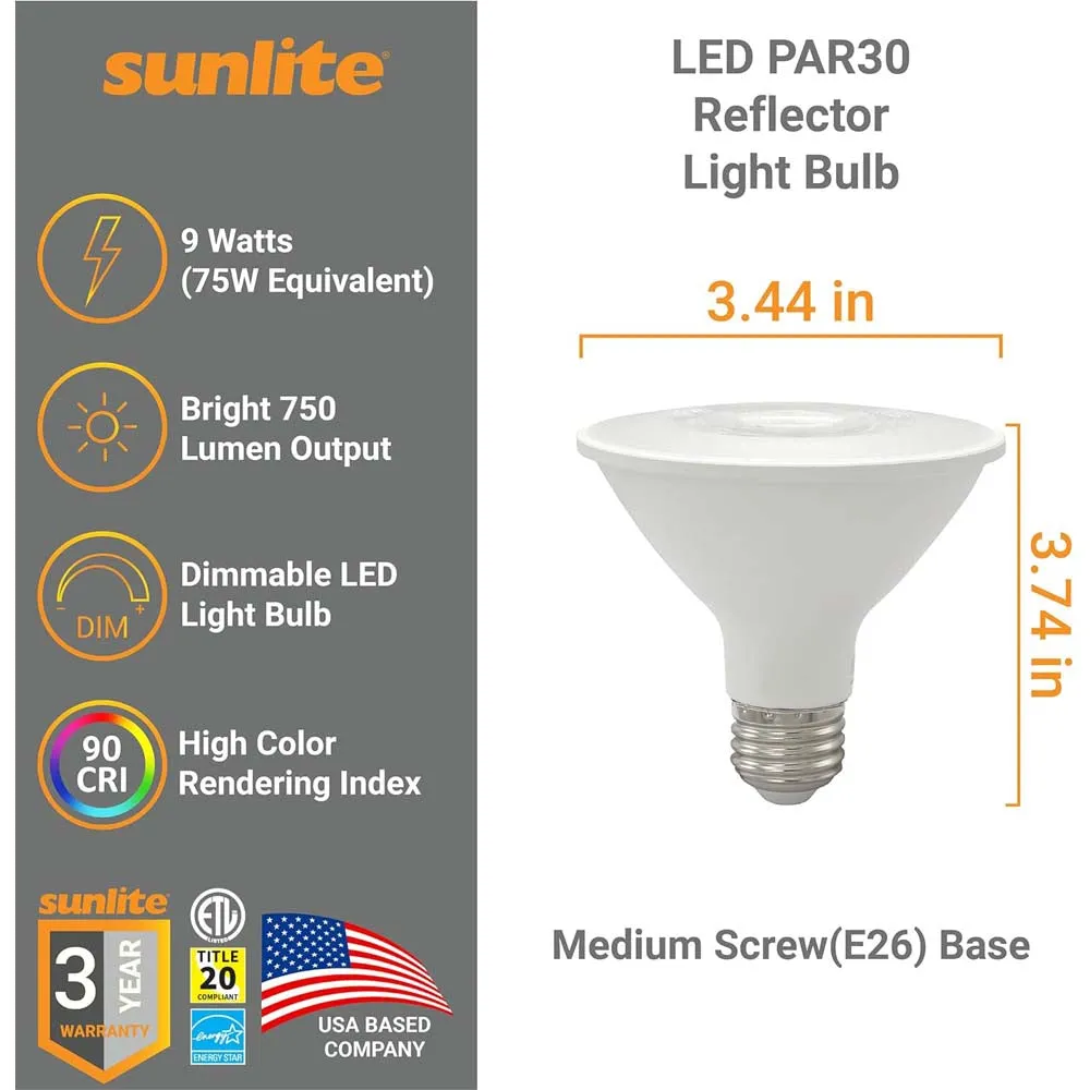 24Pk - Sunlite 9w LED PAR30 Reflector Floodlight 2700K Bulb - 75W Equiv