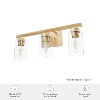 3-Light Hartland Seeded Glass Bathroom Vanity Wall Light Fixture Alturas Gold - Hunter Fan