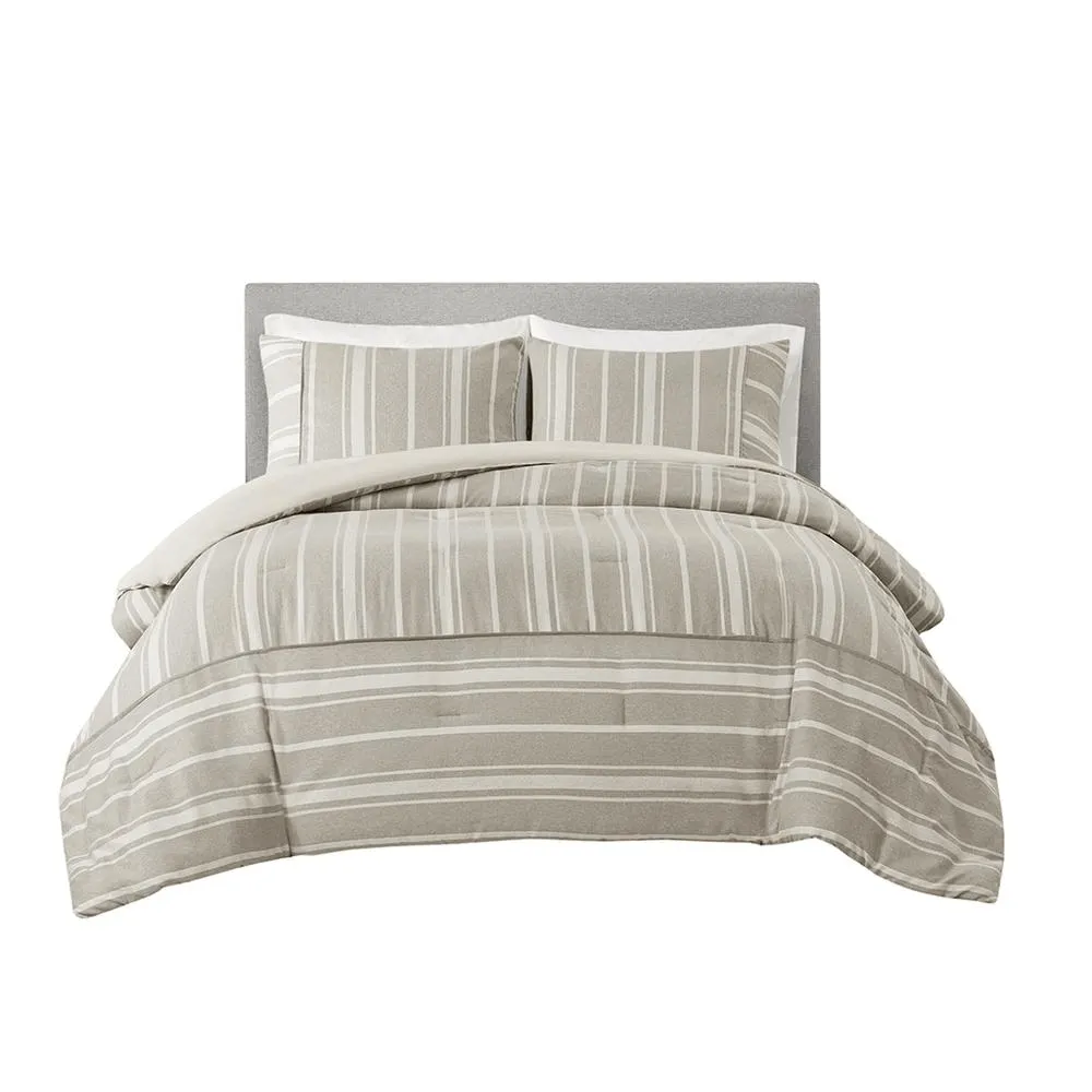 3 Piece Striped Herringbone Oversized Comforter Set