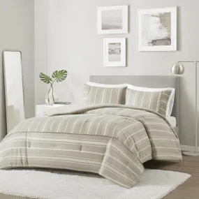 3 Piece Striped Herringbone Oversized Comforter Set