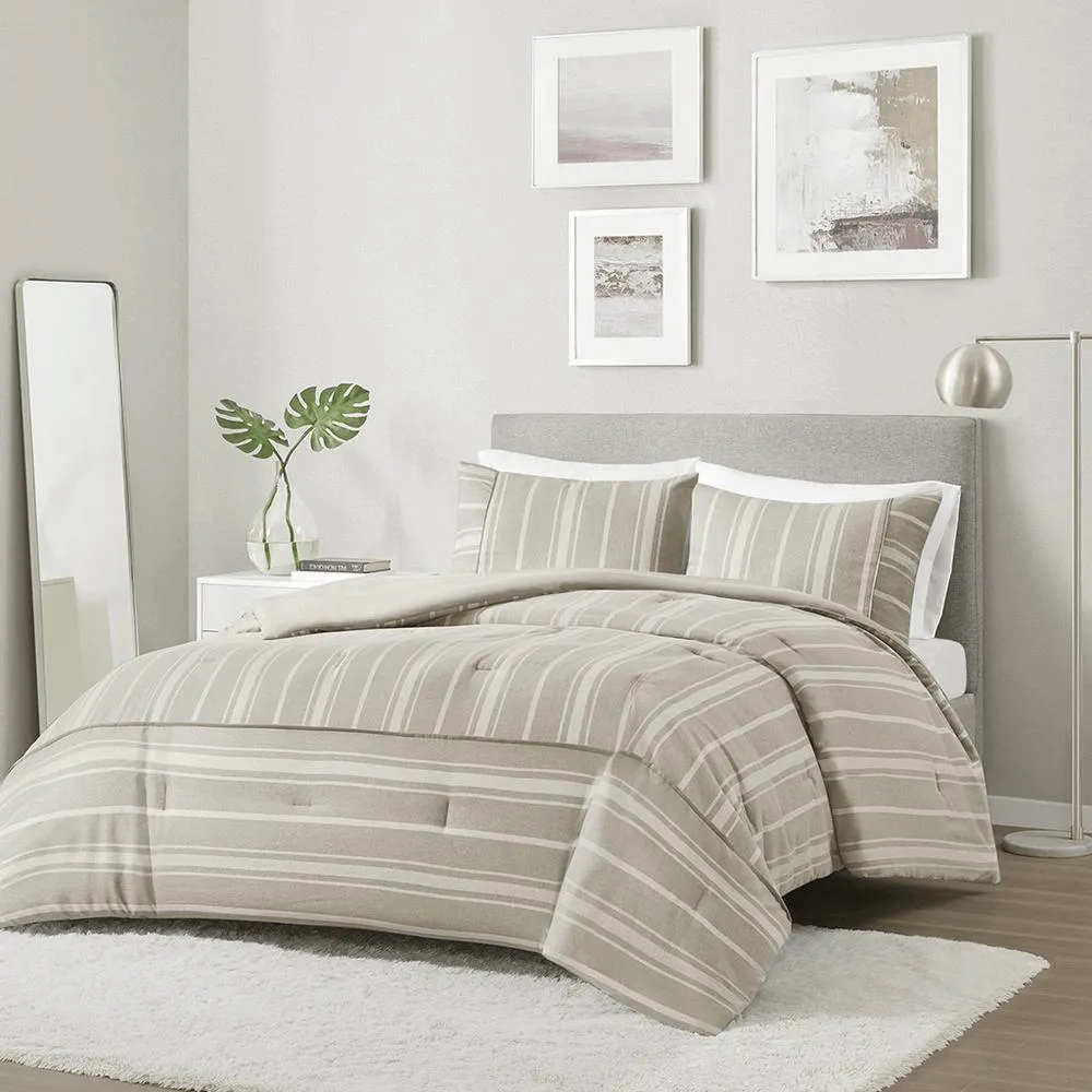 3 Piece Striped Herringbone Oversized Comforter Set