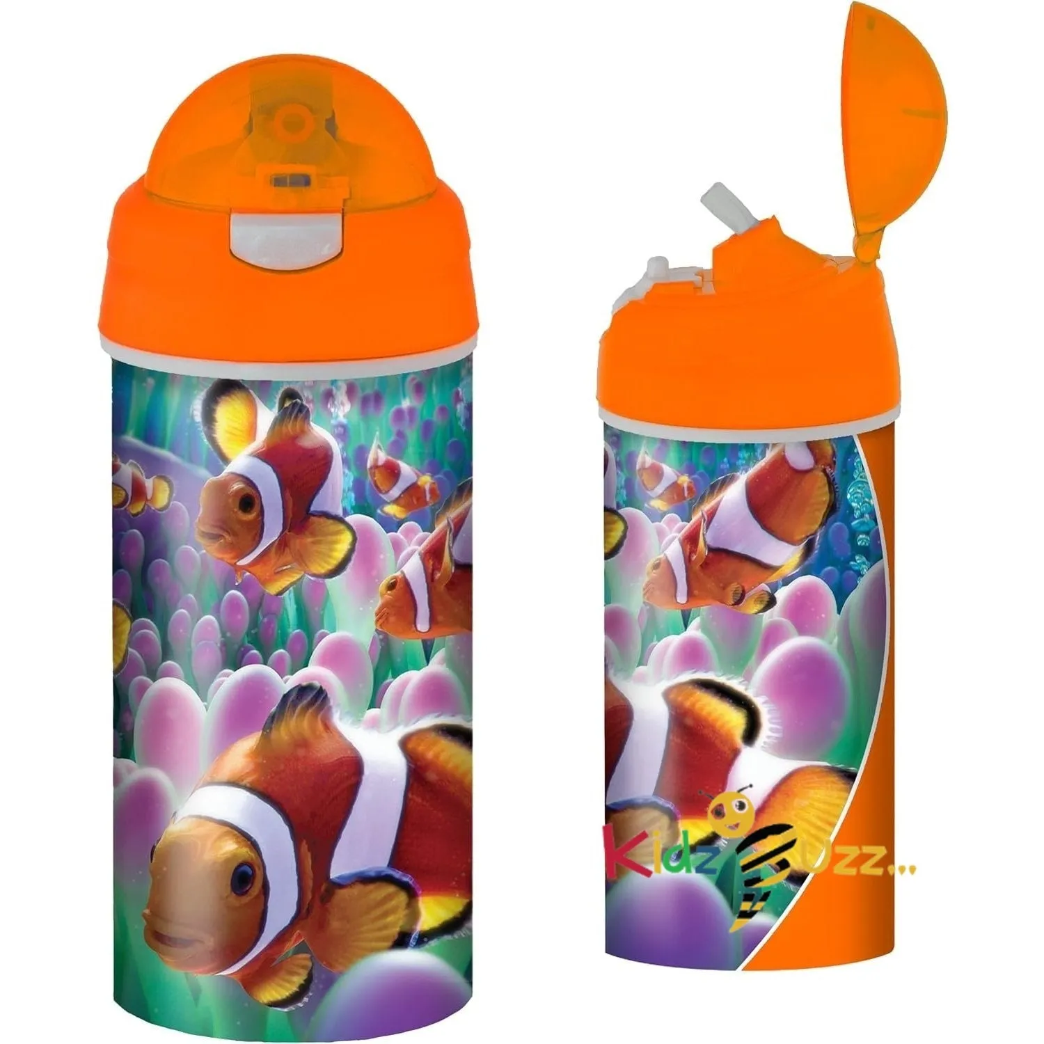 3D LiveLife Drinking Bottle - Clown Fish,3D Lenticular Ocean Water Bottle with Straw