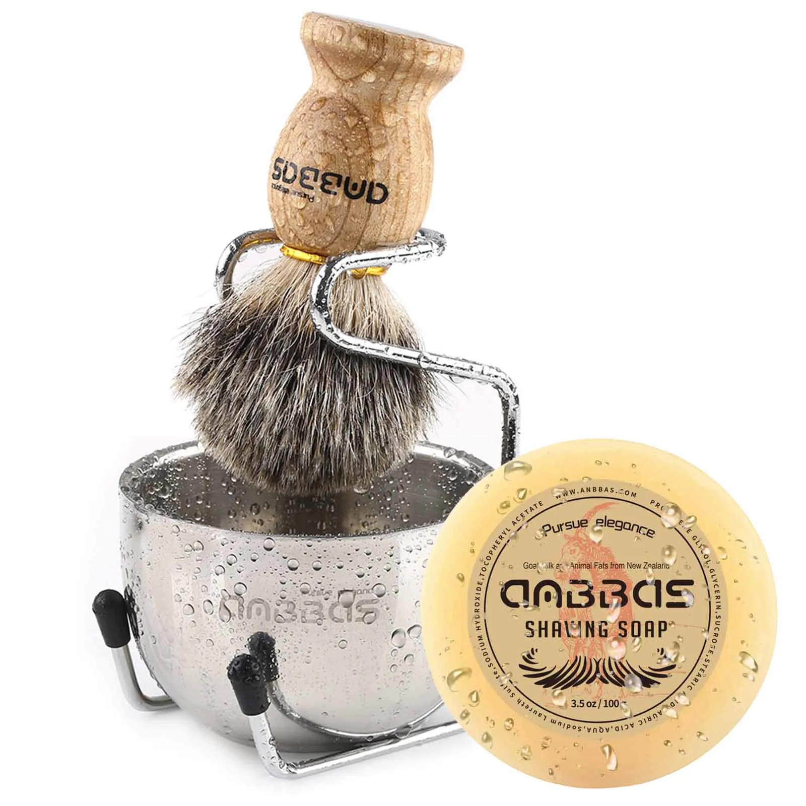 4IN1 Badger Shaving Brush Set with Stand and Shaving Bowl Perfect for Men Gift