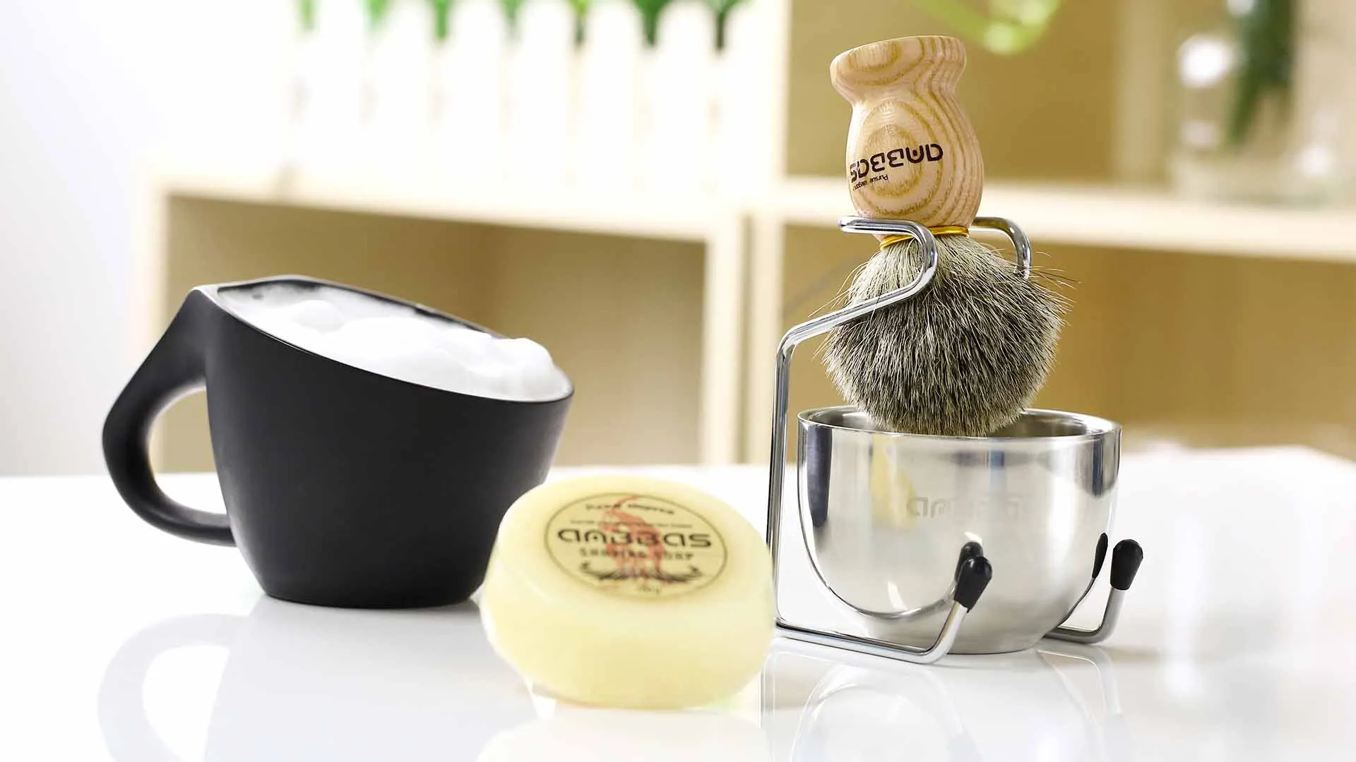 4IN1 Badger Shaving Brush Set with Stand and Shaving Bowl Perfect for Men Gift