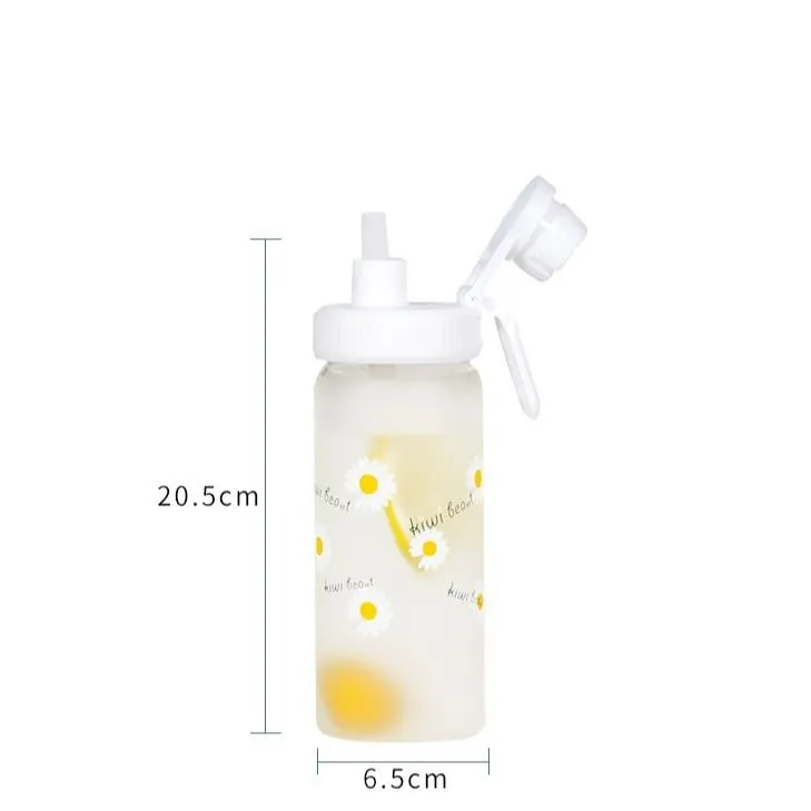 500ml Kawaii Glass Tumbler With Straw and rope