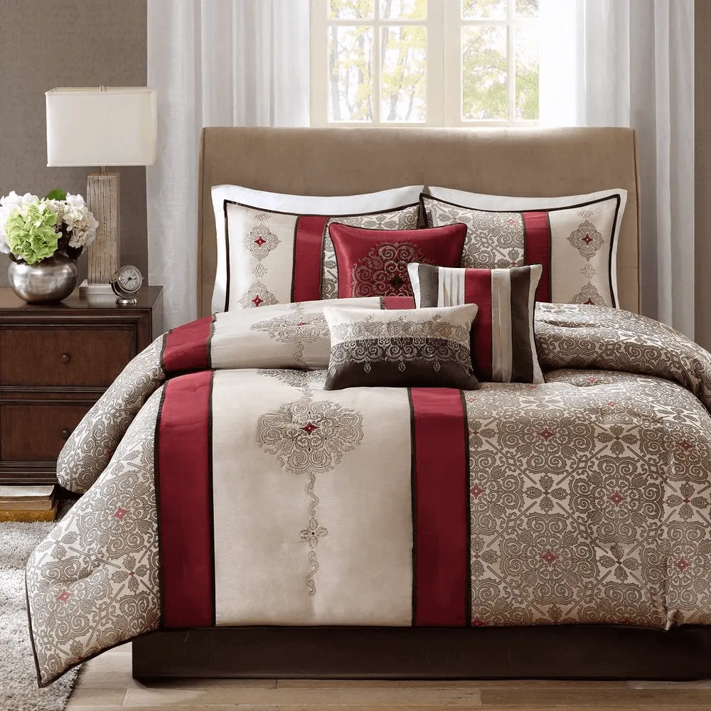 7 Piece Jacquard Comforter Set with Throw Pillows