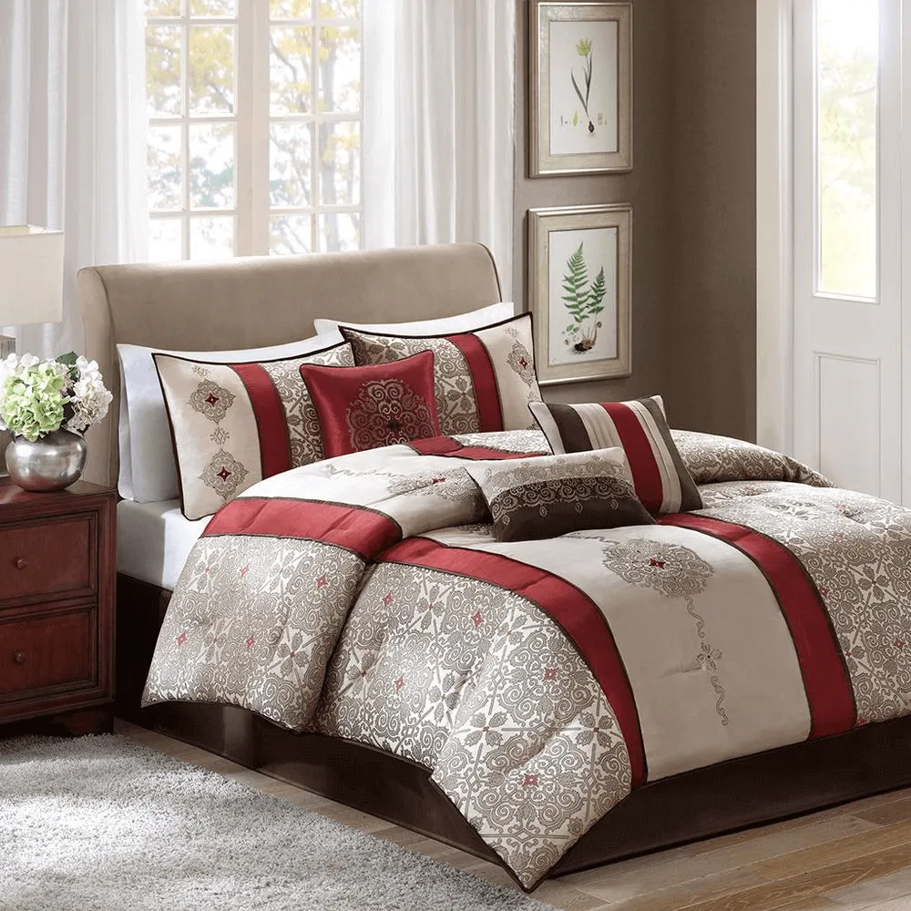 7 Piece Jacquard Comforter Set with Throw Pillows