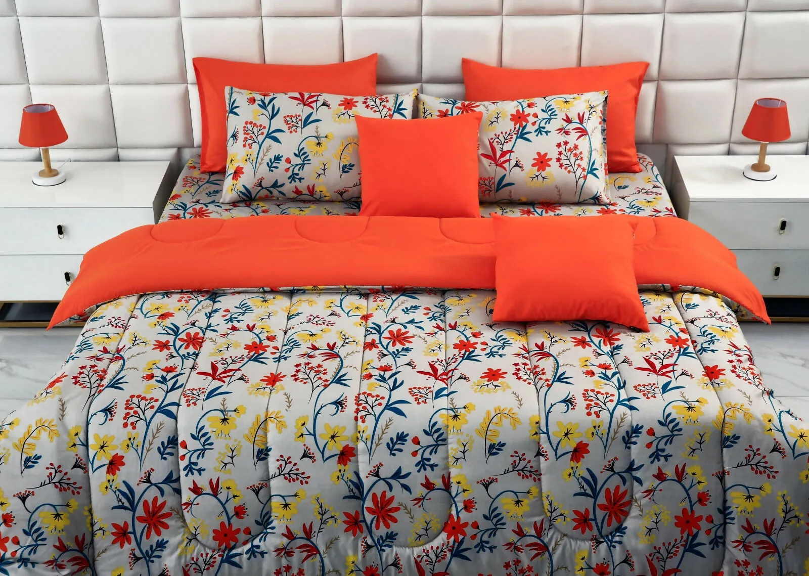 8 PCs Winter Comforter Set-14927 Orange Lilly