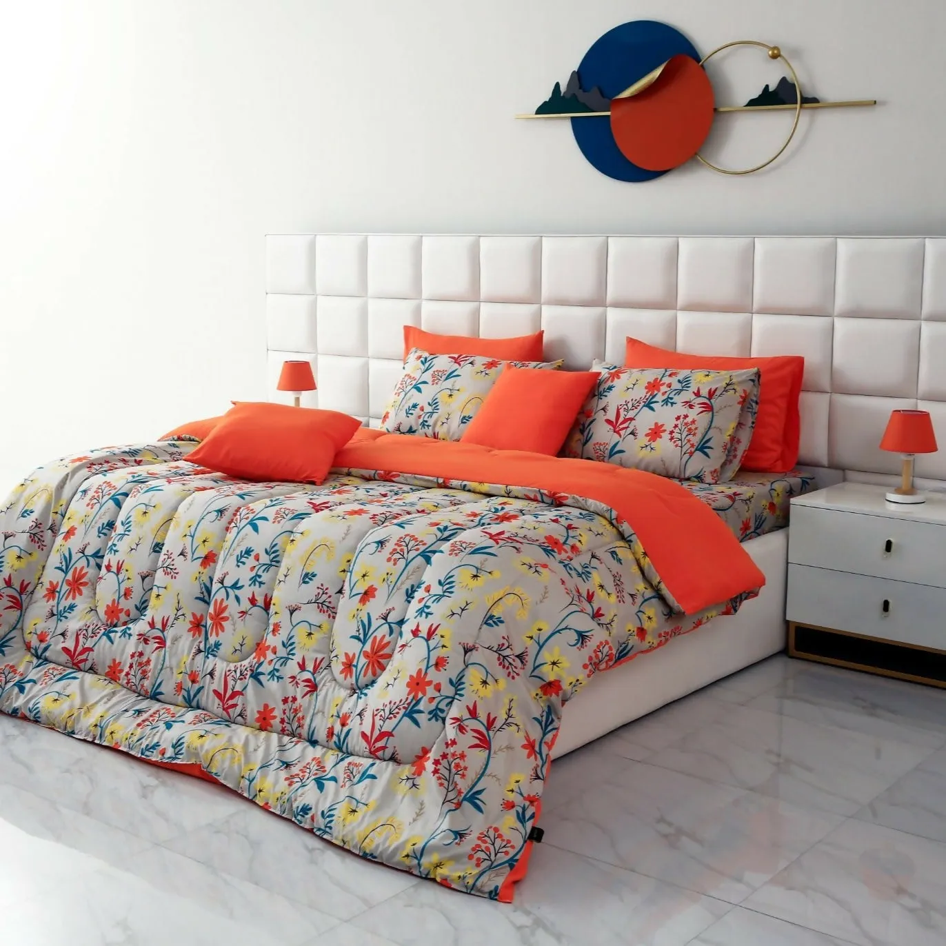 8 PCs Winter Comforter Set-14927 Orange Lilly