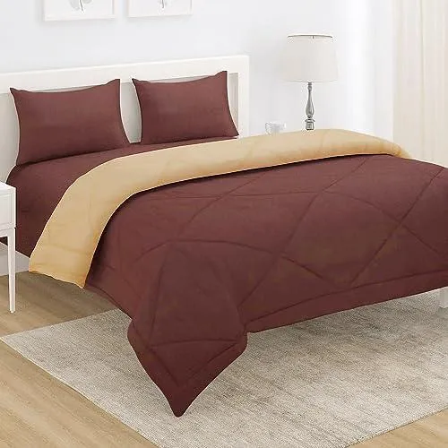 AC Comforter and Bedding Set for Double Bed, Chocolate Brown & Sand Brown