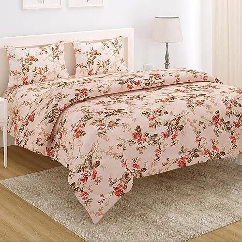 AC Comforter and Bedding Set for Double Bed, Peach Blooming Flower