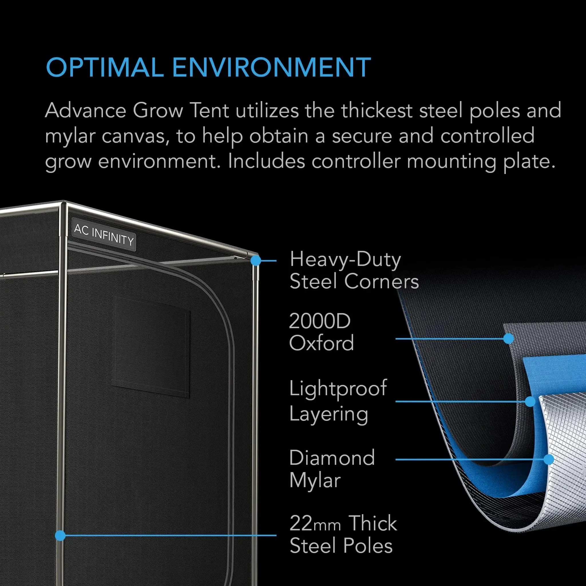 AC Infinity Advance Grow Tent System with WIFI Controls 2' x 2' | 1-Plant Kit