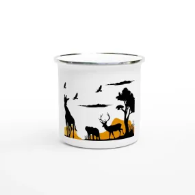 African Animal Silhouette Print in Enamel Mug