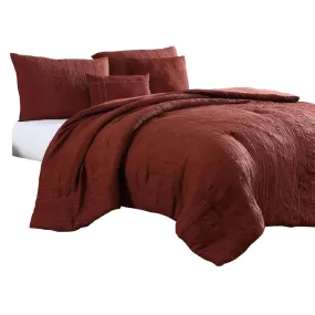 Alice 5 Piece Textured Microfiber Queen Comforter Set, Red By Casagear Home