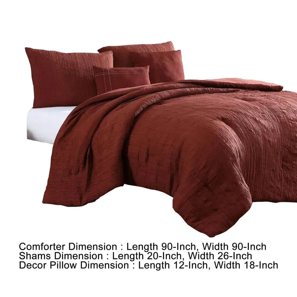 Alice 5 Piece Textured Microfiber Queen Comforter Set, Red By Casagear Home