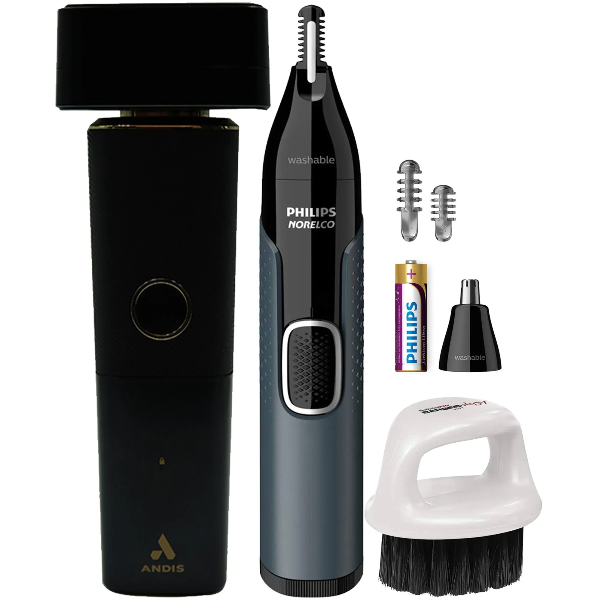 Andis 17300 reSURGE Wet/Dry Shaver with Philips Norelco Nose Trimmer 3000 and Soft Knuckle Neck Brush