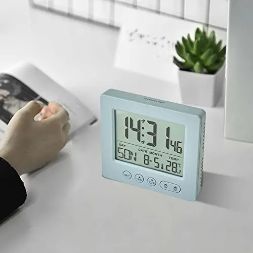 ATORSE® Digital Clock LCD Time Week Date Temperature Display for Living Room Home Gray