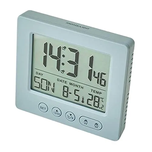 ATORSE® Digital Clock LCD Time Week Date Temperature Display for Living Room Home Gray