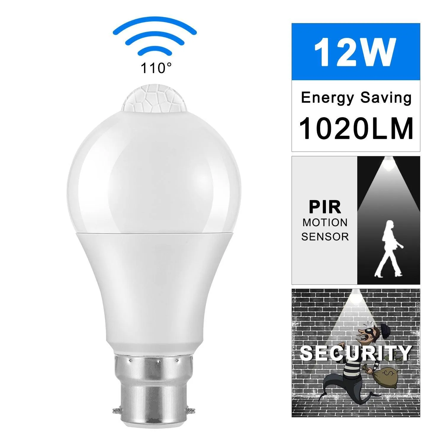 B22 LED Bulb Light Sensor 12W  Cool White