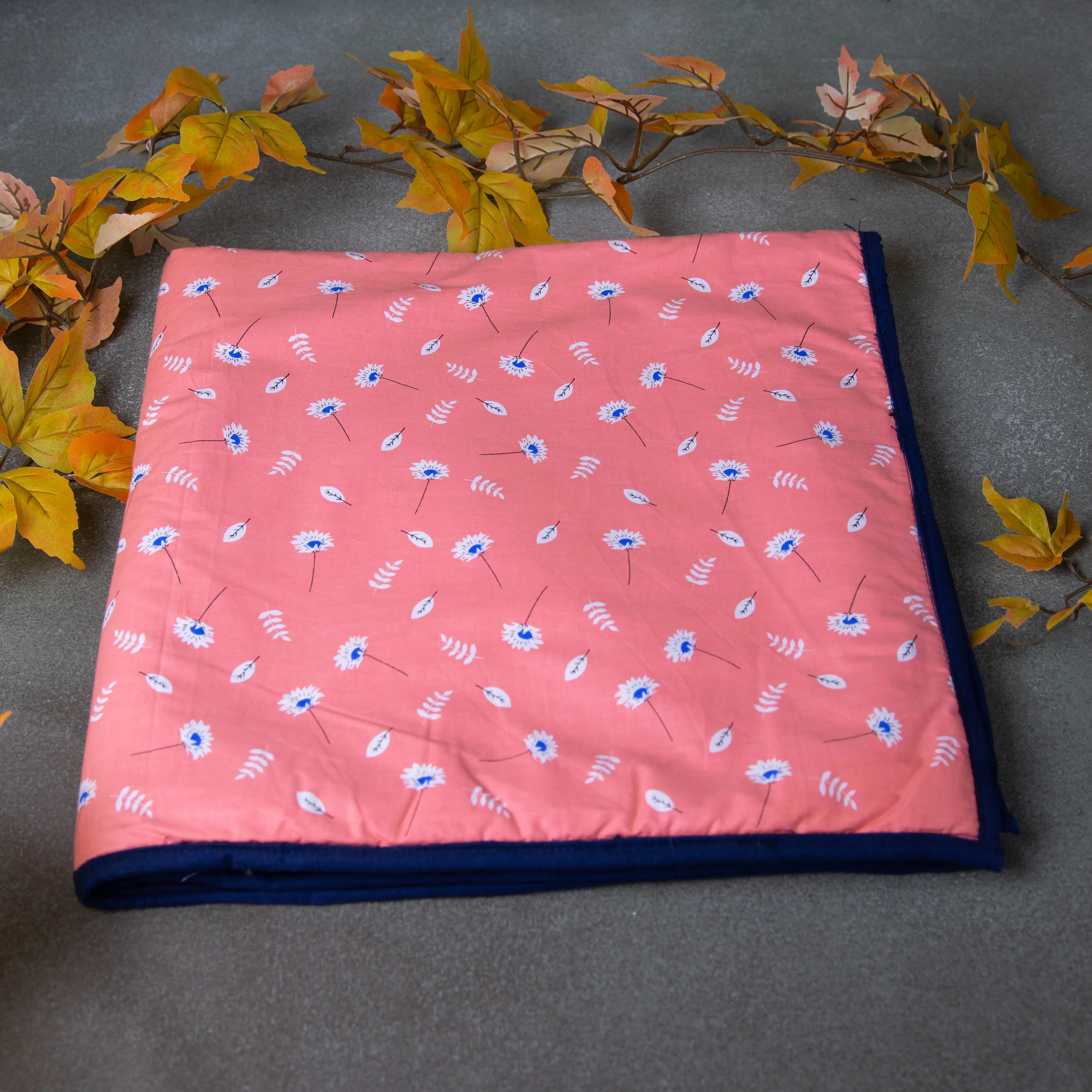 Baby Comforters Peach and Blue Colour with White Small Flower Design.