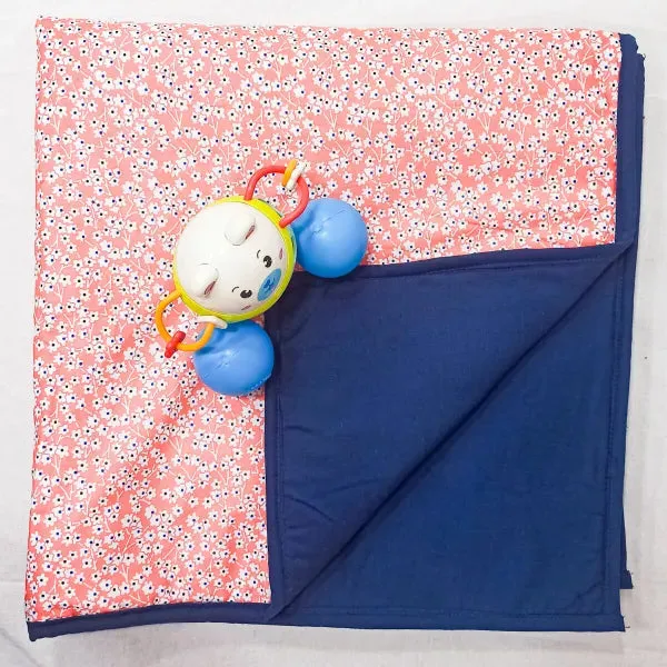 Baby Comforters Peach and Blue Colour with White Small Flower Design.