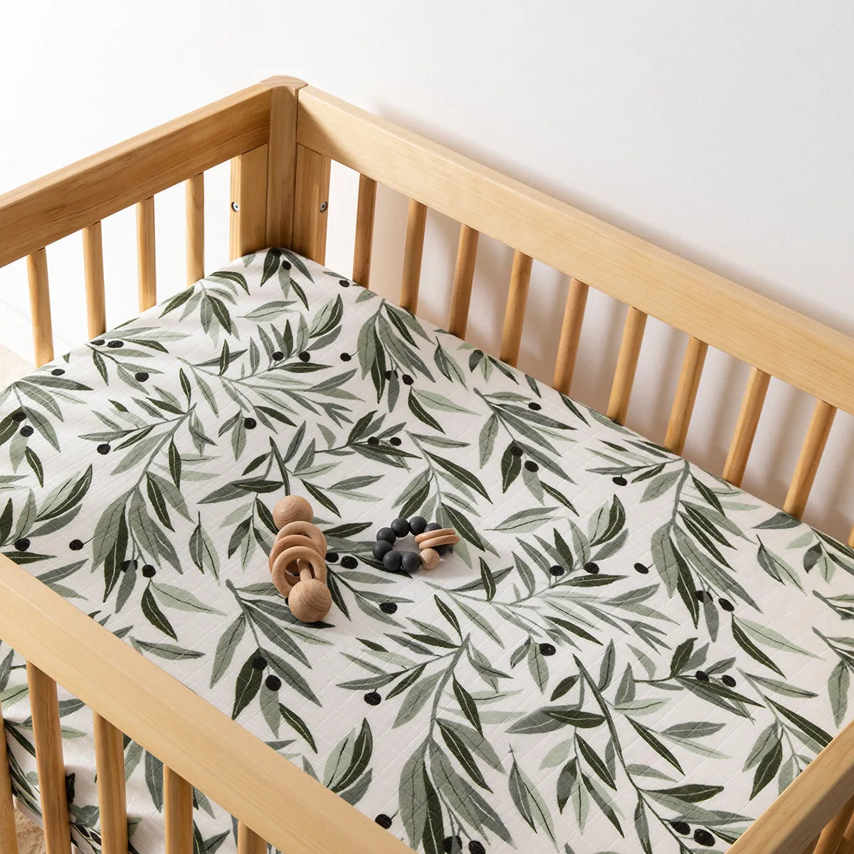 Babyletto All-Stages Organic Muslin Cotton Midi Crib Sheet - Olive Branches