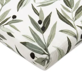 Babyletto All-Stages Organic Muslin Cotton Midi Crib Sheet - Olive Branches