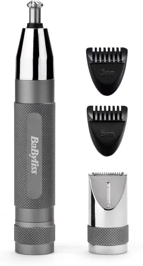 BaByliss Super-X Metal Series Nose, Ear, and Eyebrow Hair Trimmer for Men - Grooming Kit, Gifts for Men (Silver/Grey)