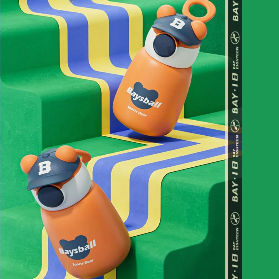 Baseball Bear Water Bottle | Bear Shaped | Cute Sipper for Kids [450ml]