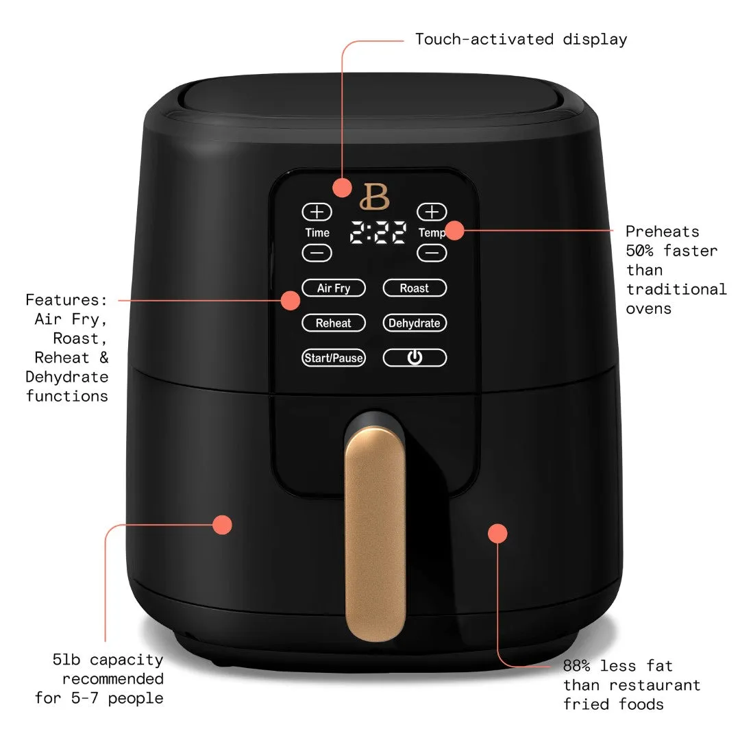 Beautiful 19038 6 Quart Touchscreen Air Fryer, Black Sesame by Drew Barrymore