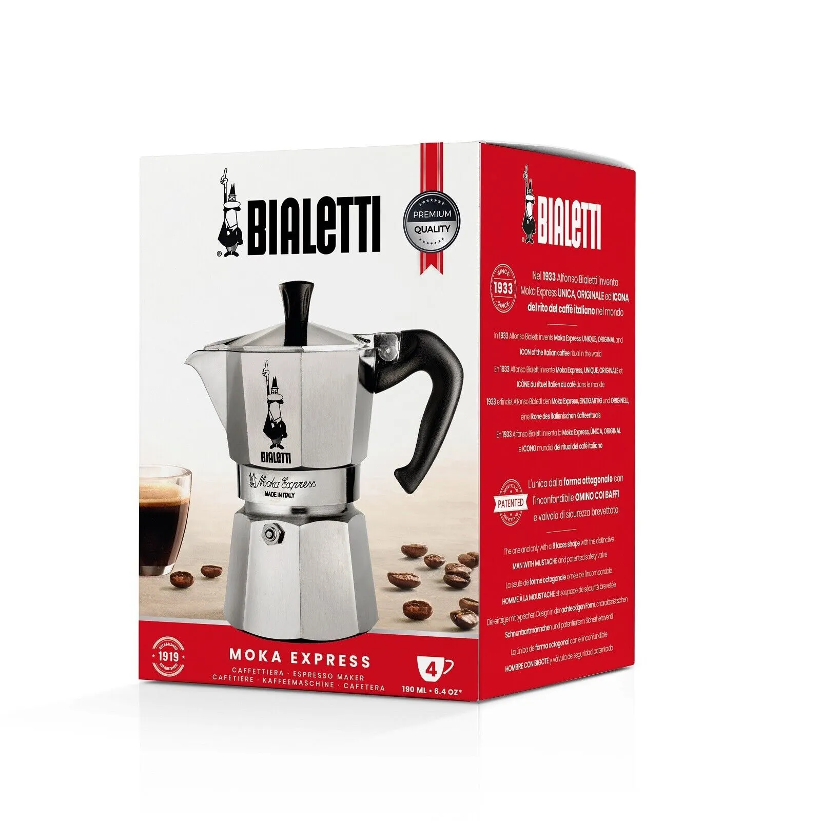 Bialetti Moka Espresso Coffee Maker Stove Top Percolator, 4 Cups - Special Order