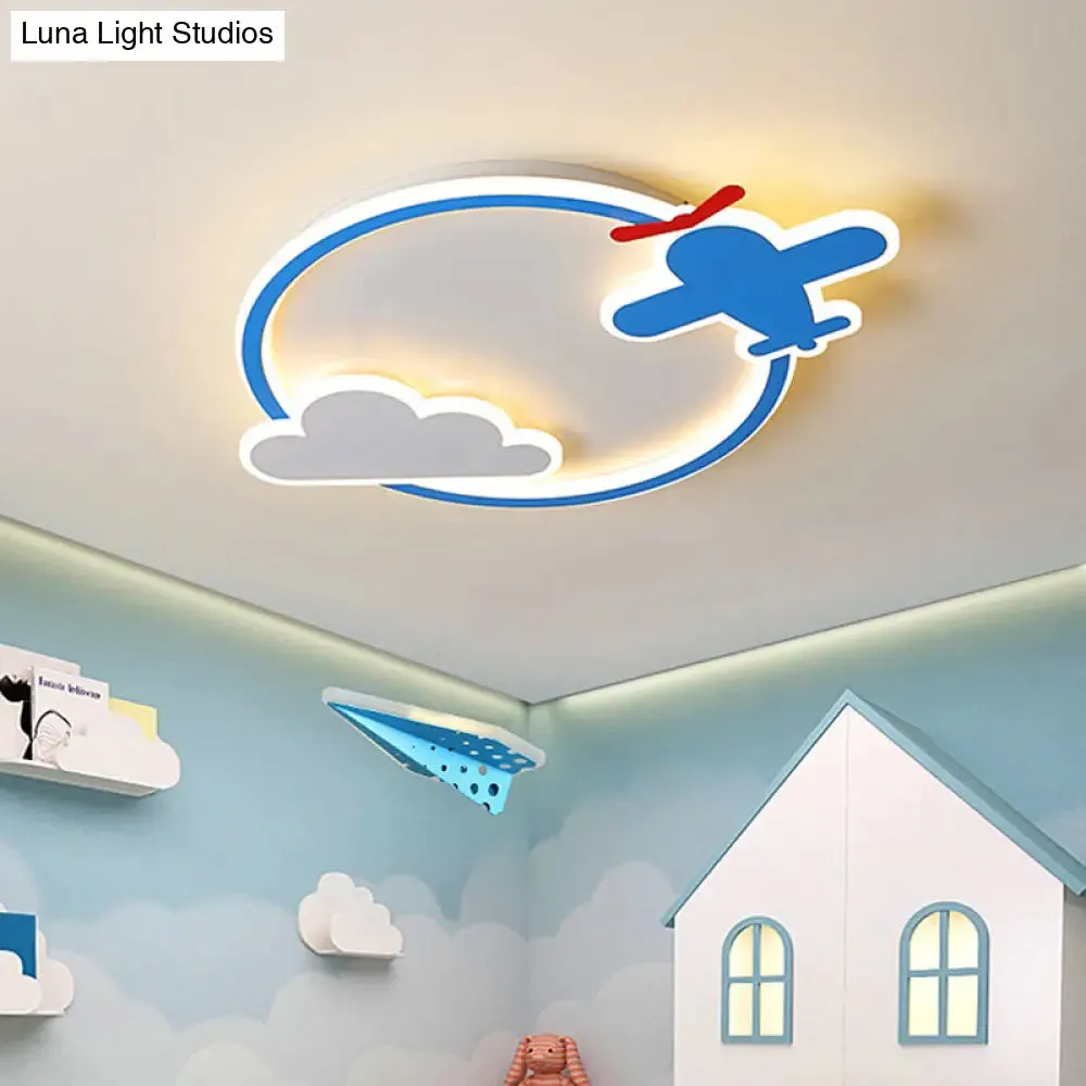 Blue & White Nursery Flush Mount Light - Metal LED Ceiling Fixture for Kids' Room