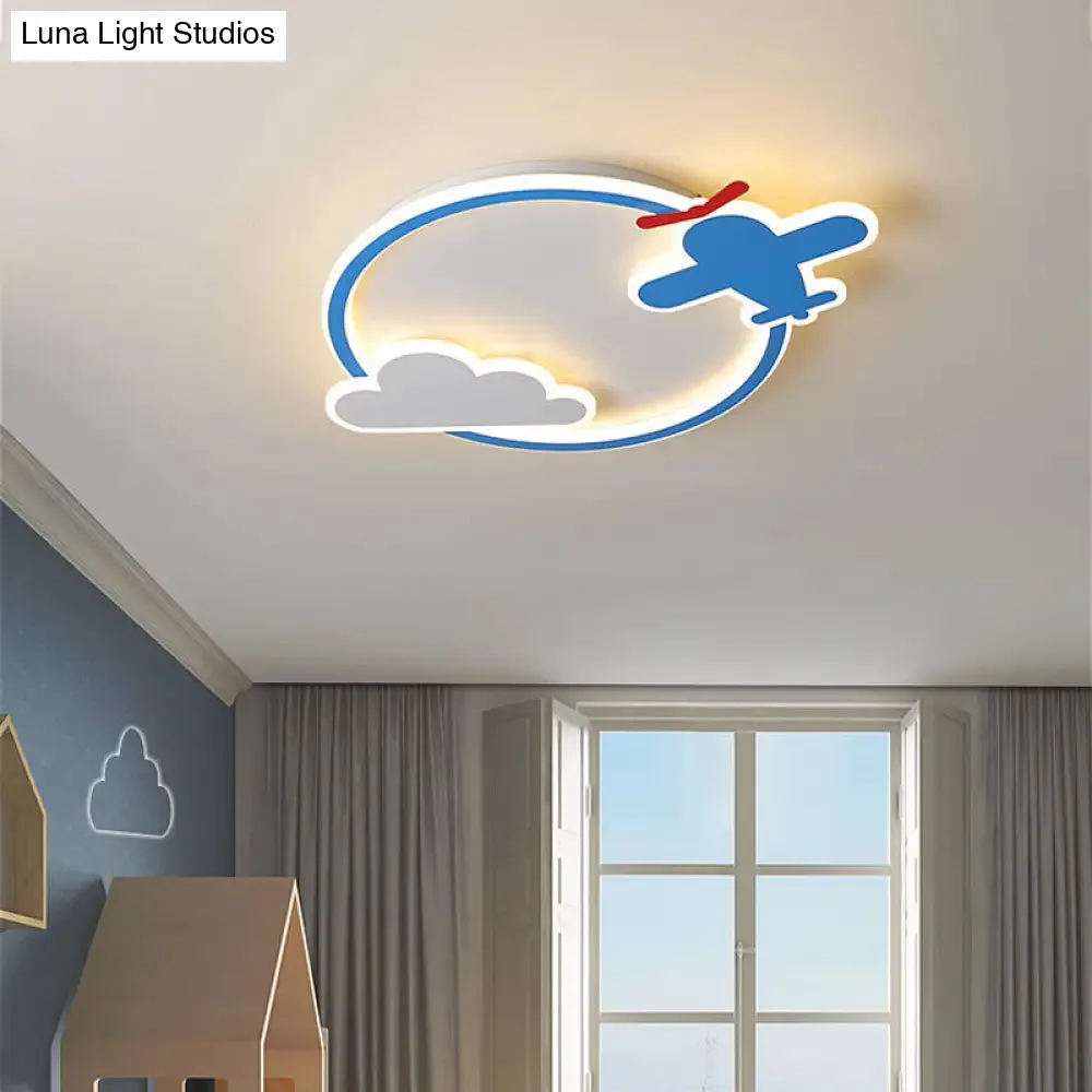 Blue & White Nursery Flush Mount Light - Metal LED Ceiling Fixture for Kids' Room