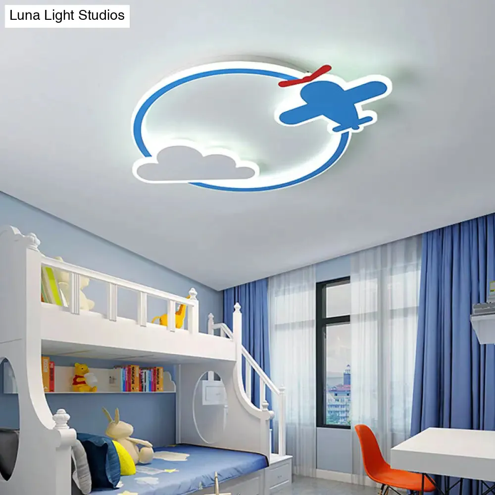 Blue & White Nursery Flush Mount Light - Metal LED Ceiling Fixture for Kids' Room