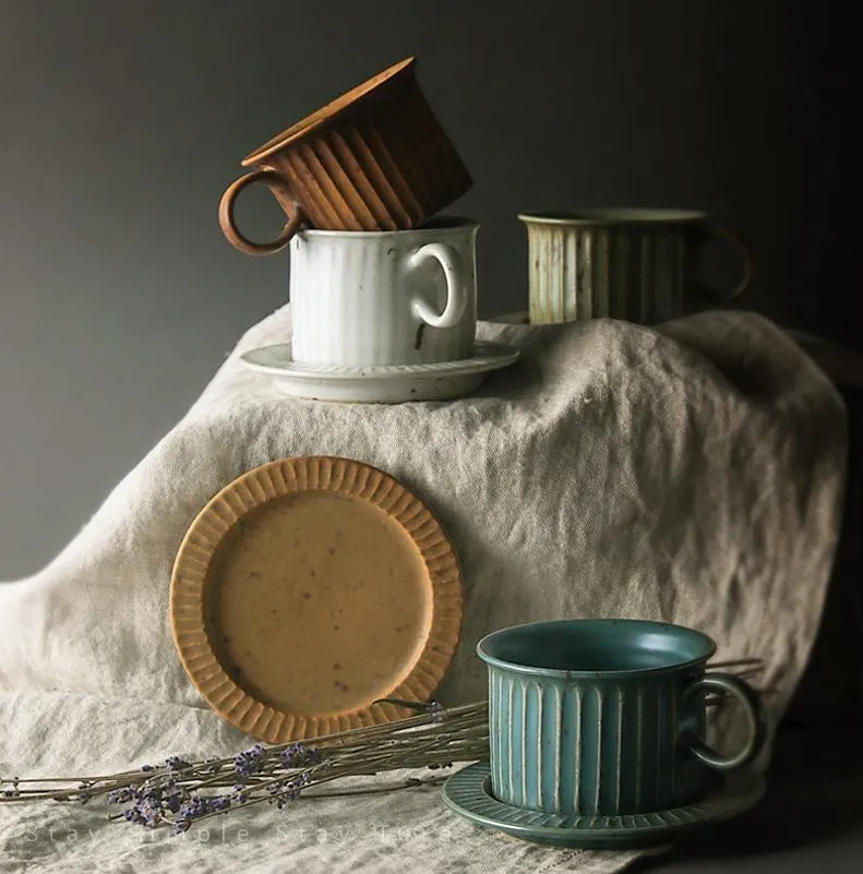 Blue Pottery Coffee Cups, Cappuccino Coffee Mug, Latte Coffee Cup, Blue Tea Cup, Ceramic Coffee Cup, Coffee Cup and Saucer Set