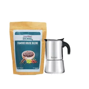 Budan Moka Pot 2Cup and SB Famous House Blend Combo(100g)